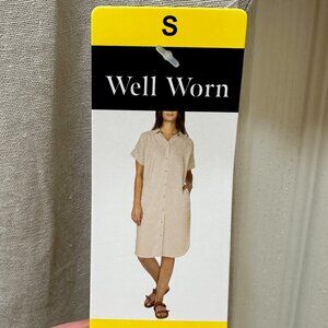 Well Worn Women's Linen Blend Shirt Dress Size S Tan Relax Fit Coastal Boho NEW